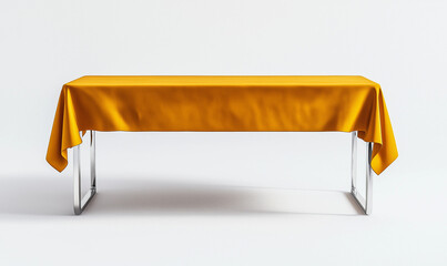 Mustard-Colored Tablecloth on Modern Chrome Leg Table for a Bold and Stylish Dining Setup