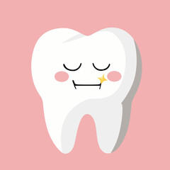 cute teeth character with pink background. glowing teeth character