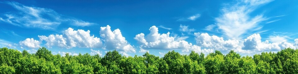 Breathtaking View of Tree Canopy Under a Vast Blue Sky with Fluffy Clouds at Sibley State Park