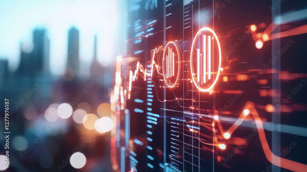 Poster futuristic digital analytics dashboard with intelligence algorithms