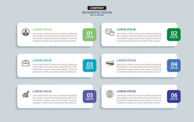 6 data infographics rectangle tab index layout template. Illustration business abstract background.