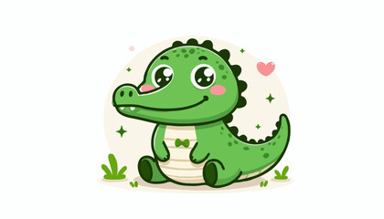 The image features a green croco decorated with a pink heart. It is presented in a cartoon style and can be categorized as an illustration or clipart. The artwork showcases the playful and charming 