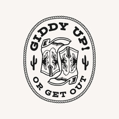 Vintage-style cowboy boot graphic with the phrase 