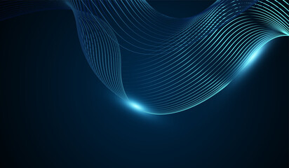 Technology Abstract AI background with blue light lines with glowing hexagonal outlines on dark blue digital background. vector illusstration