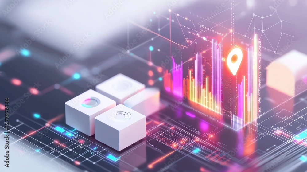 Poster futuristic data visualization infographic with blockchain and elements