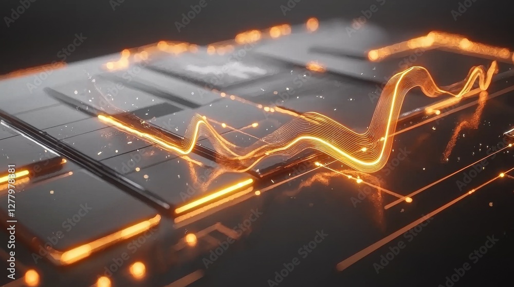 Poster glowing financial analytics graph with dynamic curve visualizing business performance and trend
