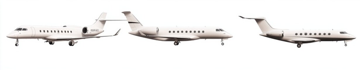 Obraz premium Three white private jets isolated on white