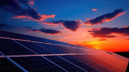 Solar Panels at Sunset, A Stunning Display of Renewable Energy