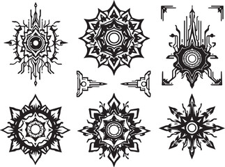 Set of elements for flat design, patterns, ornaments, mandalas. Hand drawn vector illustration	