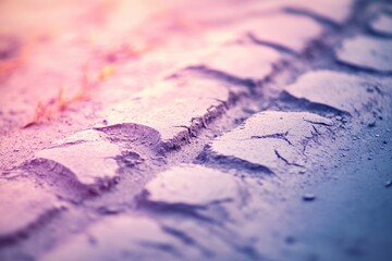 Close-up of tire tracks on dusty ground, showcasing texture and subtle color variations in the sunlight.
