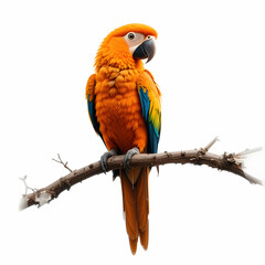 Obraz premium orange parrot on a branch with white background
