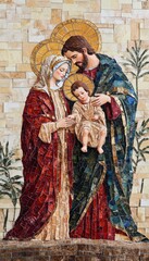 Elegant mosaic art depicting the holy family  jesus, mary, and joseph in a historical style © decorator