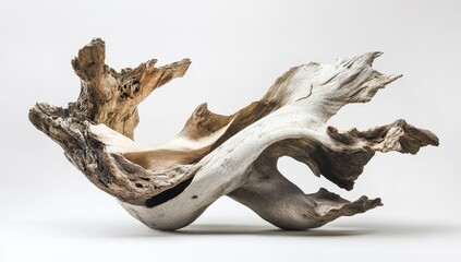 Fototapeta premium Driftwood sculpture, studio shot, light background, decorative use