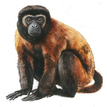 Watercolor Painting of a Brown Howler Monkey Sitting.