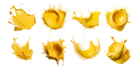 Vibrant Yellow Paint Splash Collection on Black Background
