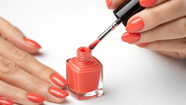 A close-up of the technician using a thin brush to create intricate nail art