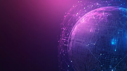 Obraz premium Digital technology background blue gradient with dotted globe on purple, emphasizing data transfer