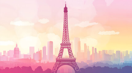 Colorful skyline view with tower silhouette, vibrant sunset hues blending pink and orange, ideal for travel themes or inspirational quotes.