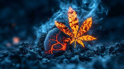 Surreal Imagery of Burning Leaf Transforming into Damaged Lung Tissue