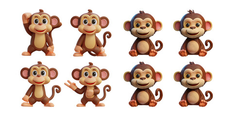 Cute Cartoon Monkeys Collection with Expressions and Poses