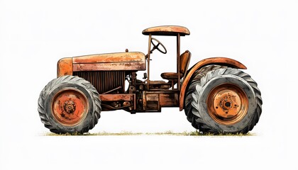 Naklejka premium Vintage orange tractor sits alone in a white space