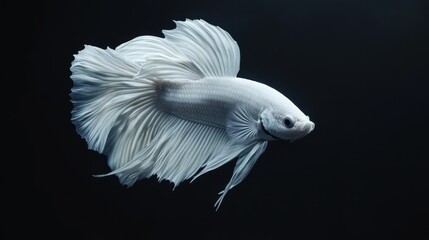 Fototapeta premium Elegant White Siamese Fighting Fish Aquatic Pet Flowing Fins