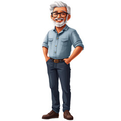 Fototapeta premium Happy senior man in casual outfit smiling confidently, isolated on transparent background.