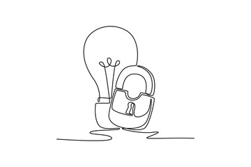 Protection of intellectual property concept. Single line draw design vector graphic illustration.	