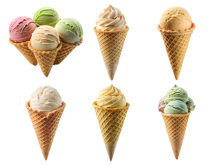 Delicious ice cream in a waffle cone, Ice cream scoop on a waffle cone, and cone ice cream isolated