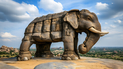 Majestic stone elephant sculpture, large artistic representation, unique landmark, ideal for nature and culture themes.
