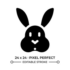 Cute rabbit face glyph ui icon. Funny bunny with long ears. Friendly rodent animal companion. Hare muzzle. Black solid silhouette symbol vector. User interface element isolated, pixel perfect