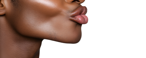 Close-up of Woman's Face with Red Lips, Sensual Smile and Glamorous Makeup