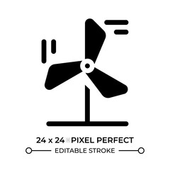Wind turbine glyph ui icon. Rotating windmill propeller. Renewable power generation source. Electric substation. Black solid silhouette symbol vector. User interface element isolated, pixel perfect
