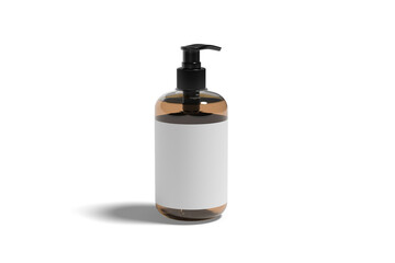 Cosmetic shampoo bottle Mockup with dispenser on a white background.
