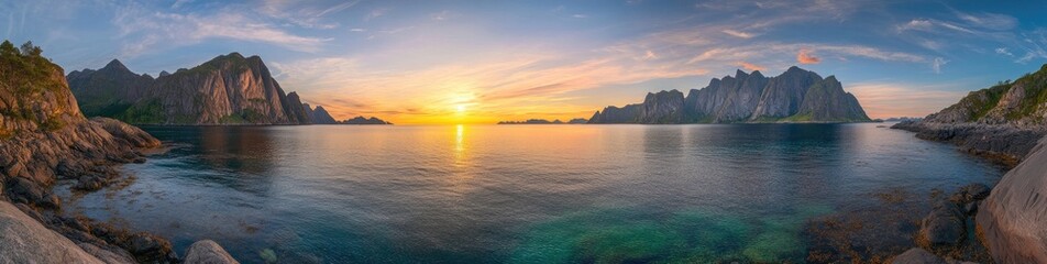 Naklejka premium Coastal Sunset over Fjord in Norway