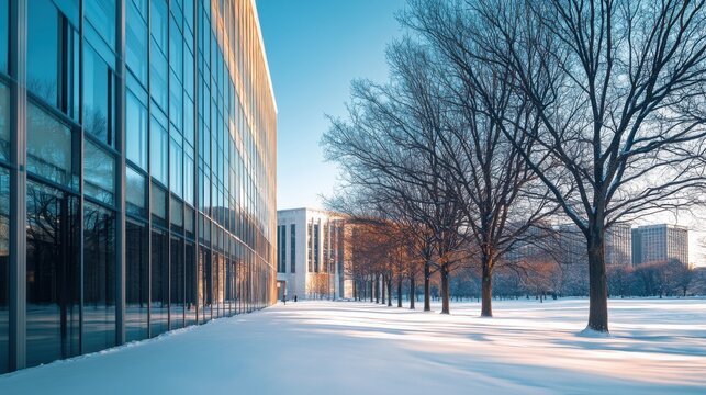 Federal Reserve building on a clear winter day. Featuring economic strength and stability