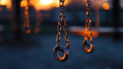 Glowing Chains of a Swing Set Against a Beautiful Sunset
