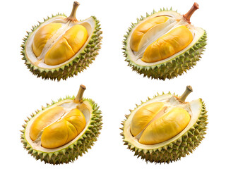 Fototapeta premium Durians set, Durian fruits, and Durian with slices isolated