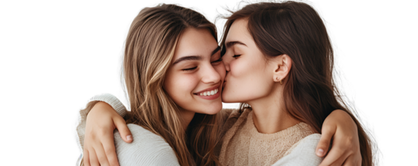 Mother and Daughter Hugging with a Kiss of Love