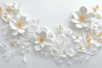 White gold paper flowers wall art decor