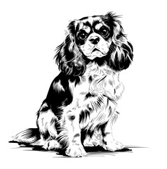illustration of a  Cavalier King Charles Spaniel line art vector