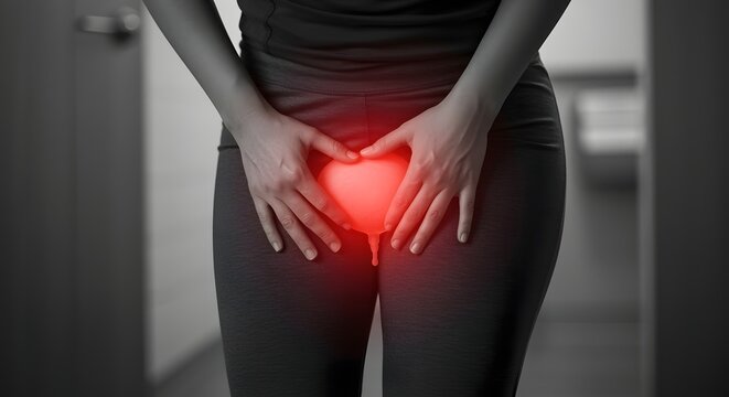 Pelvic Pain Relief Woman Holding Lower Abdomen