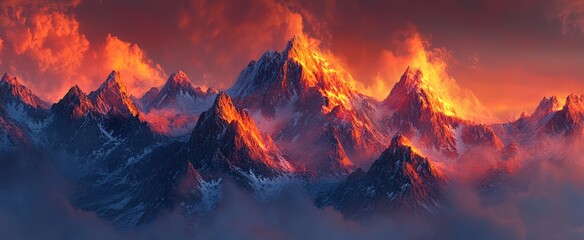 Fiery Mountain Peaks Sunrise