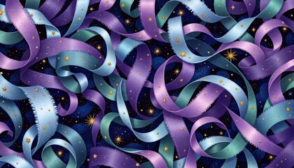 Vibrant Purple and Blue Starscape Background with Twisted Ribbons