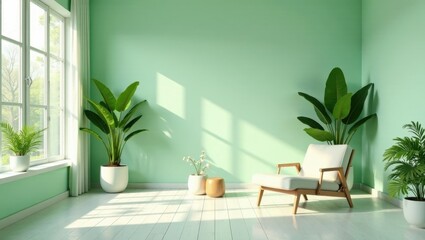 Serene Minimalist Room Decor A Peaceful Corner with Natural Light and Lush Greenery