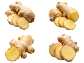 Ginger root, gingers set, and a Set of fresh gingers isolated