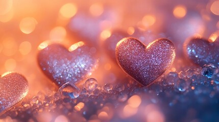 Fototapeta premium Romantic Hearts with Sparkling Glitter and Soft Bokeh Lights