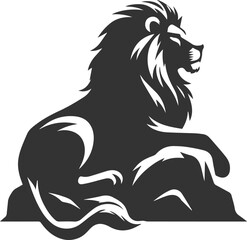 A lion sitting on a rock and gazing into the distance