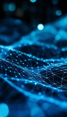 Futuristic blue digital grid background with vibrant glowing lines and advanced tech network design