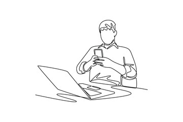 Mobile Marketing concept. Single line draw design vector graphic illustration.